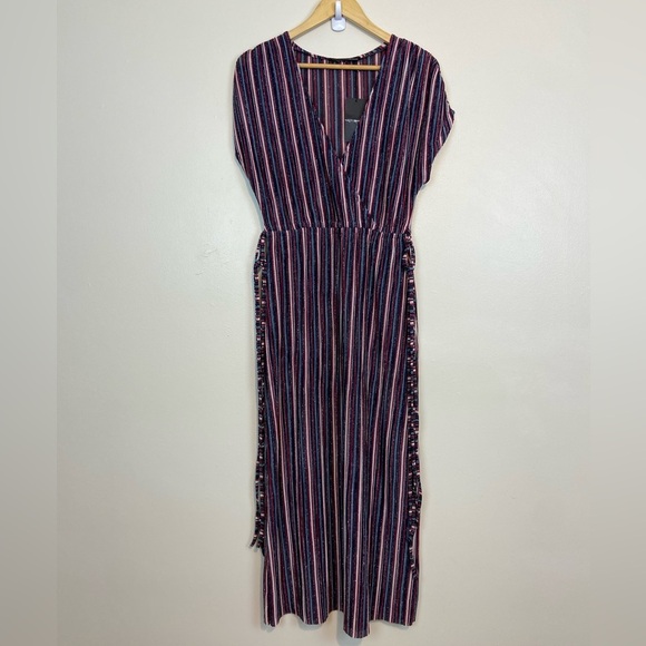NWT Sfera Striped Metallic Midi Side Tassel Dress - Picture 4 of 13